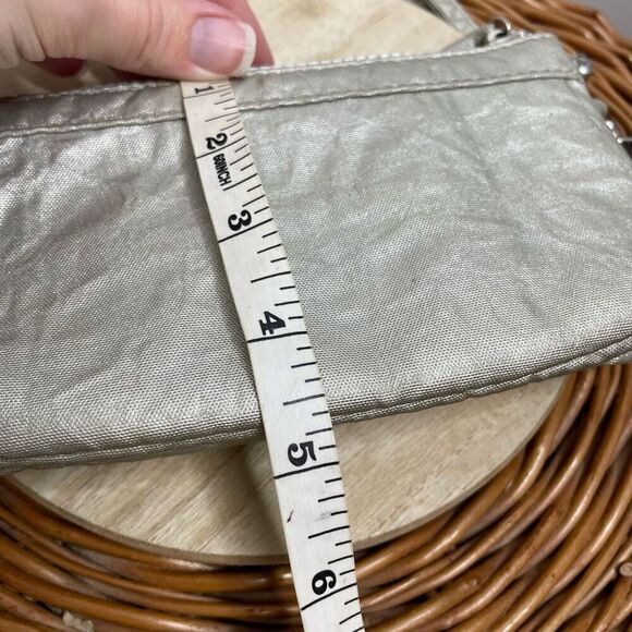 Kipling Metallic Silver Gray Wristlet Wallet Zip Travel Wallet Bag - Picture 6 of 8